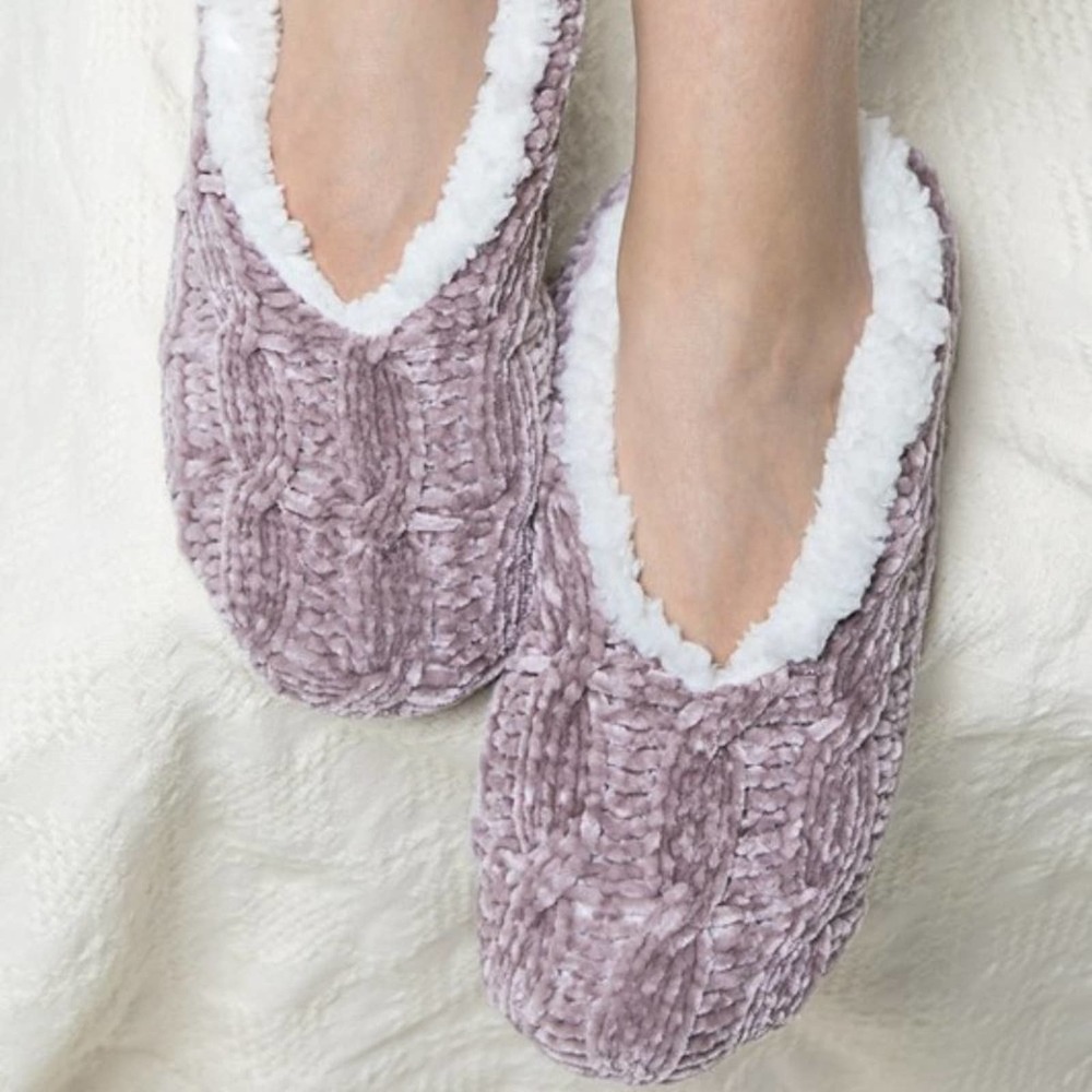 NEW Mauve Cable Knit Fur Lined Slipper Socks